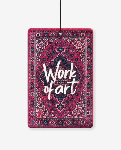 Work of Art hanging car air freshener card, front view