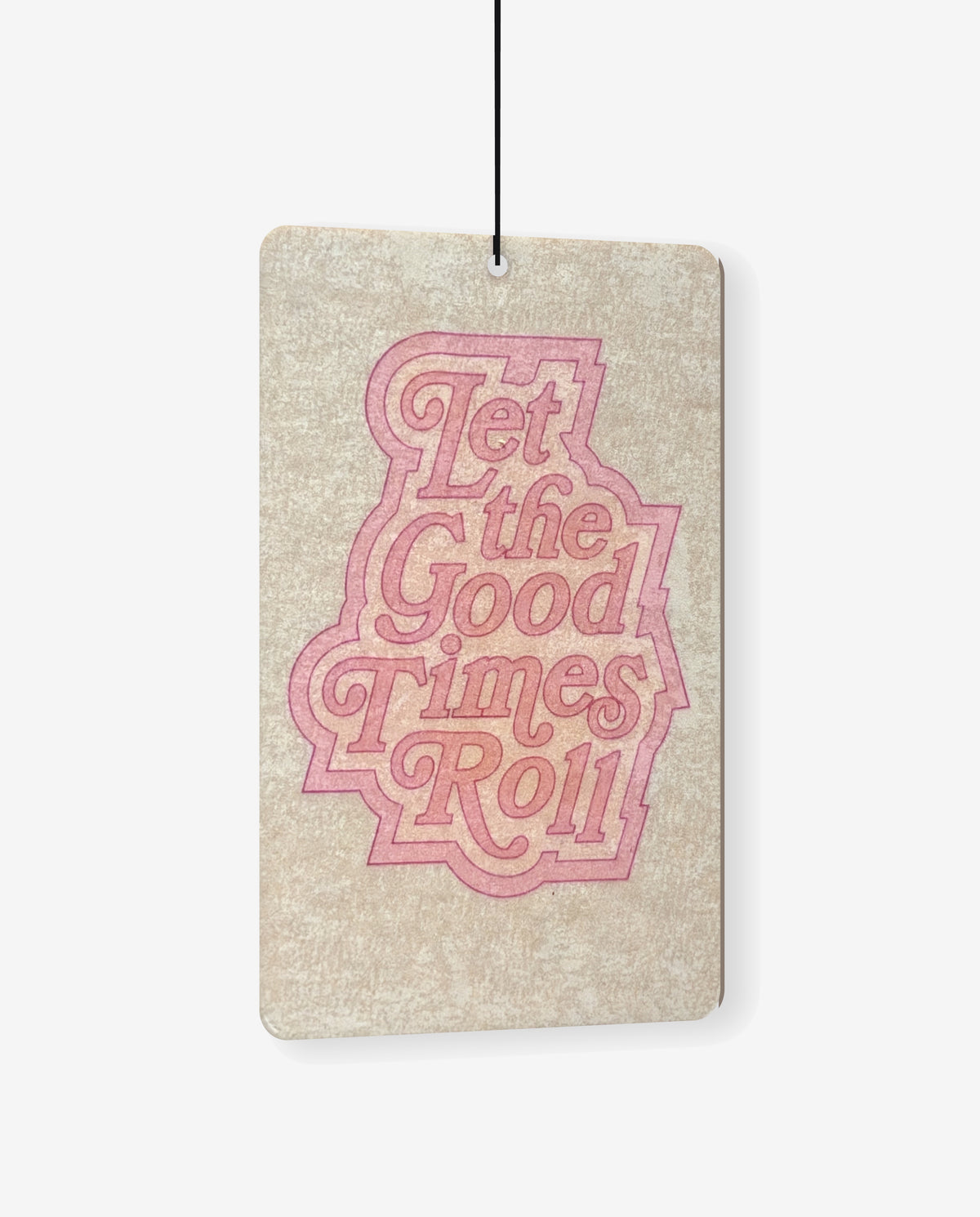 Let the Good Times Roll car air freshener card, angled view