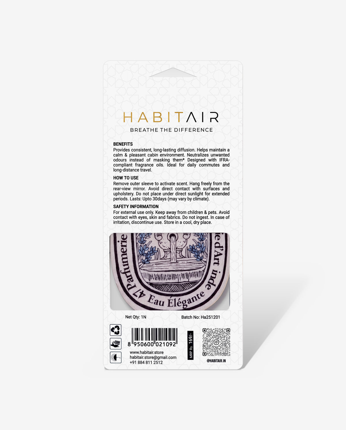 OCEANIS Premium Fragrance (Oval Edition) retail pack, back with usage and safety information