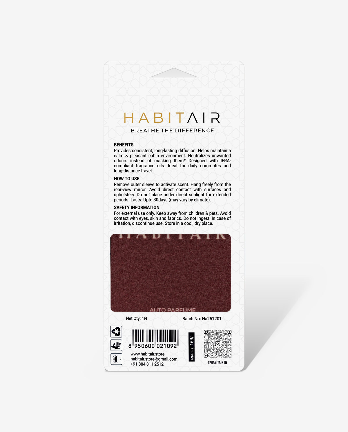 DESERT NOIR retail pack, back with usage and safety information
