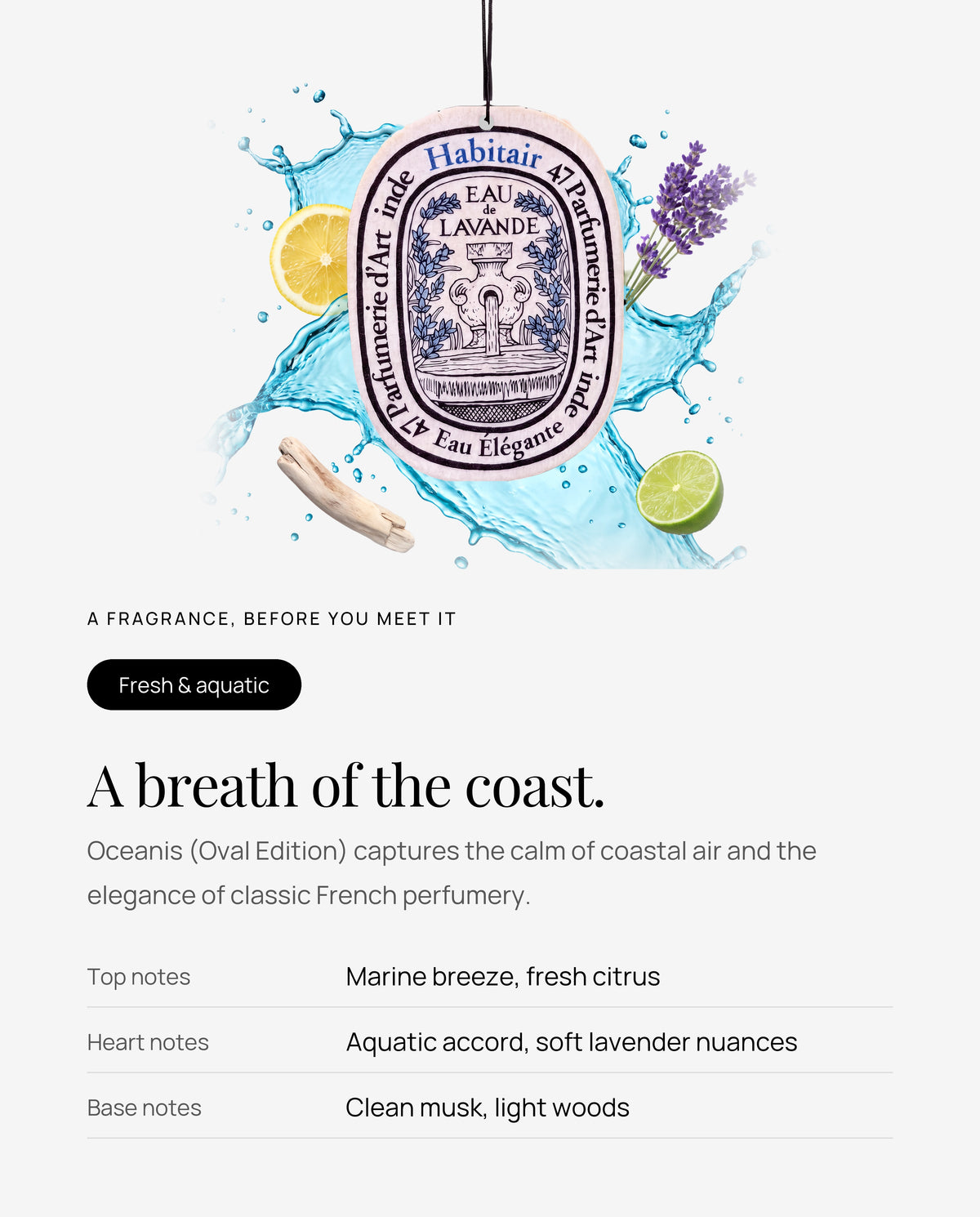 OCEANIS Premium Fragrance (Oval Edition) scent profile: top, heart and base notes