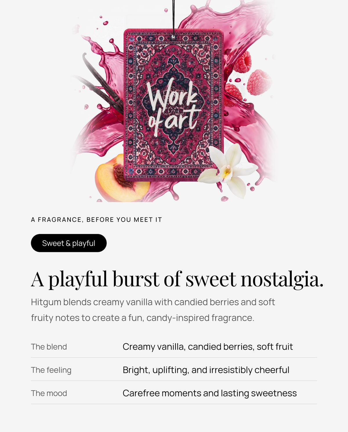 Work of Art scent profile: top, heart and base notes