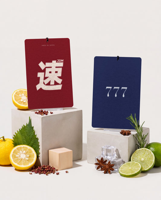 JDM x 777 - The Duo Bundle: JDM Spirit and Lucky 777 car air freshener cards displayed with their scent ingredients